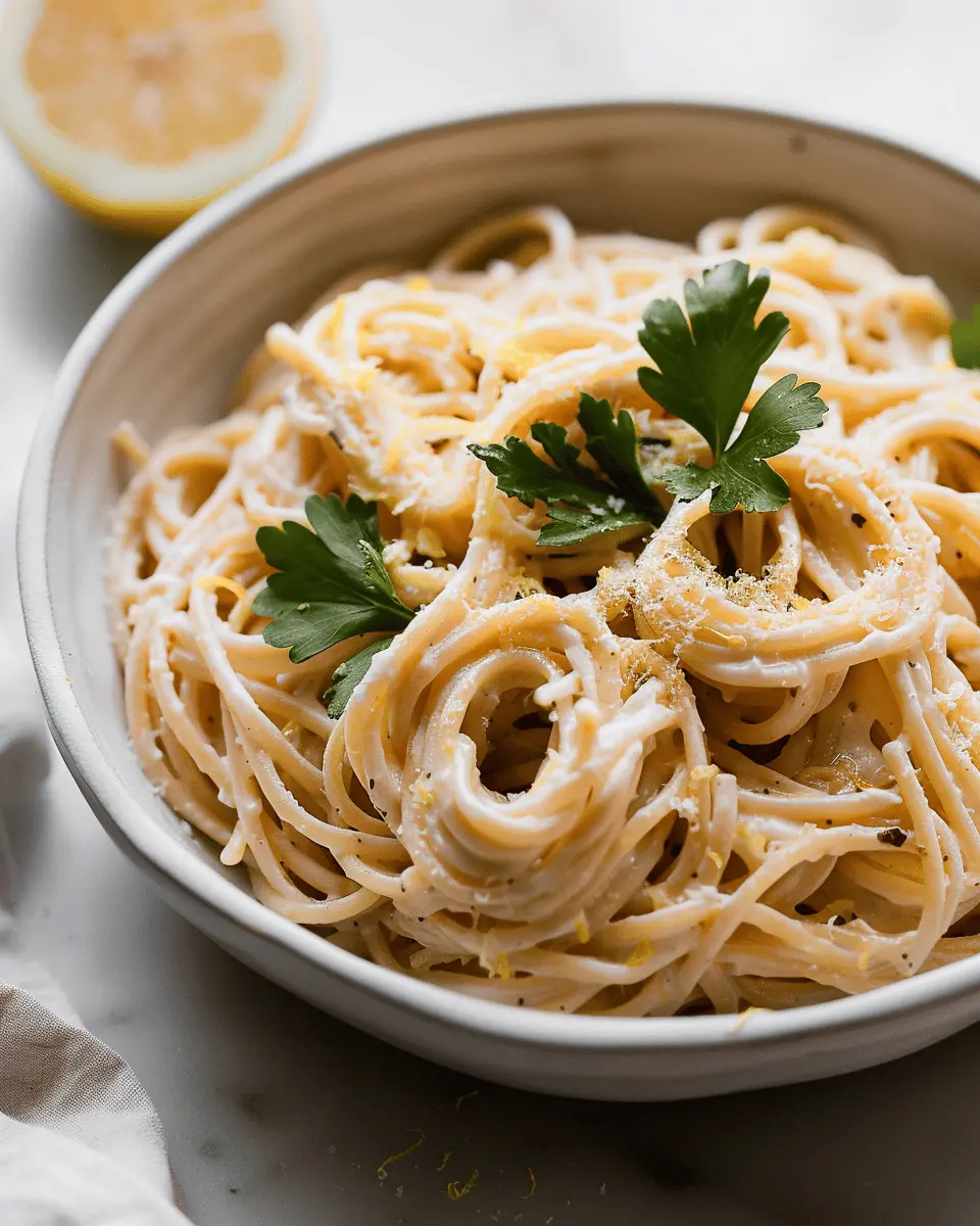 Creamy Lemon Garlic Pasta with Turkey Bacon: A Delightful Dish