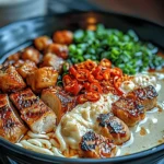 Fiery Chicken Ramen with Creamy Garlic Sauce