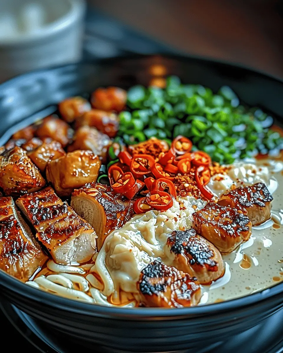 Fiery Chicken Ramen with Creamy Garlic Sauce