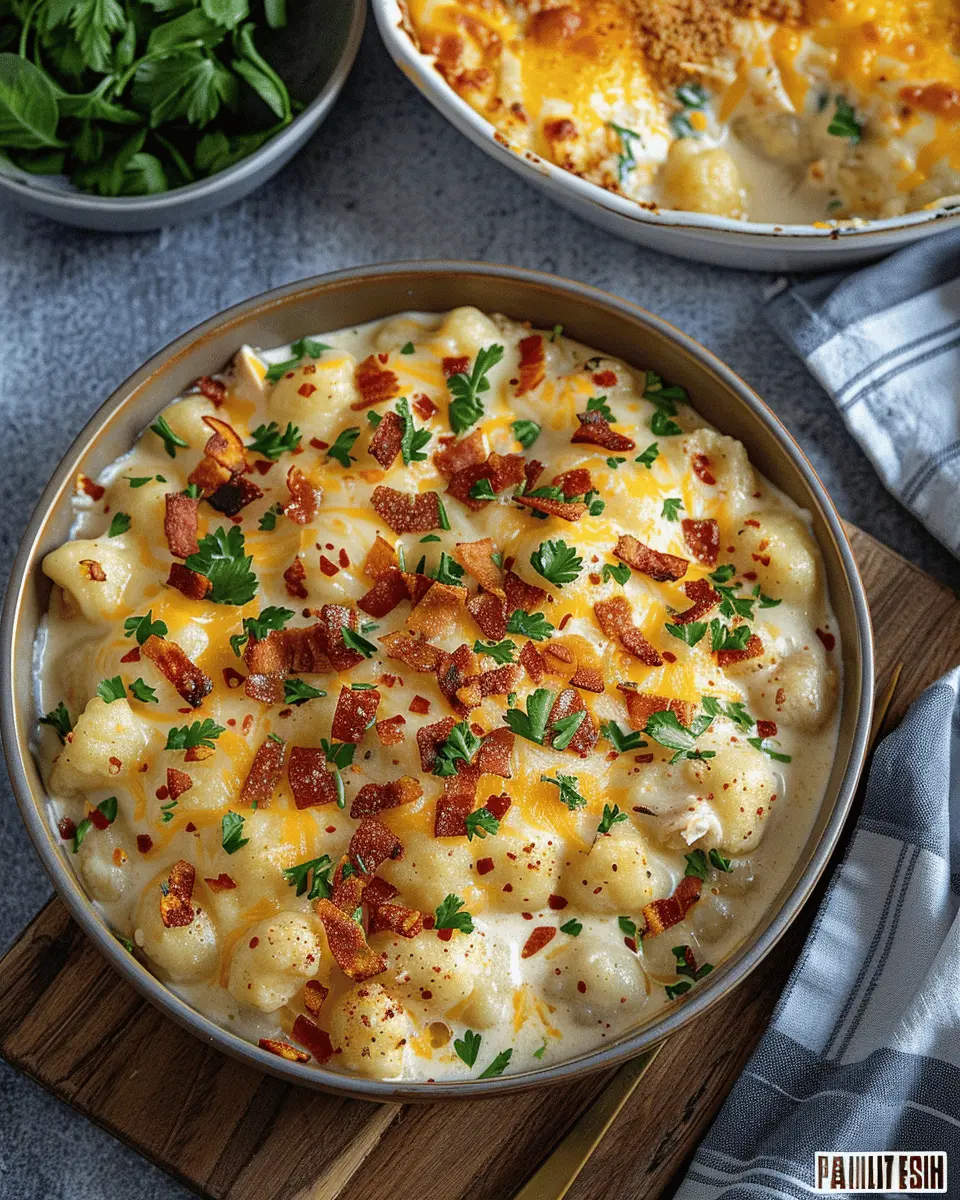 Creamy Crack Chicken Gnocchi with Turkey Bacon and Chicken Ham