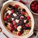 One-Pan Fluffy Mixed Berry Protein Oatmeal