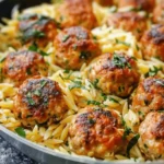 Lemon Chicken Ricotta Meatballs with Garlic Orzo