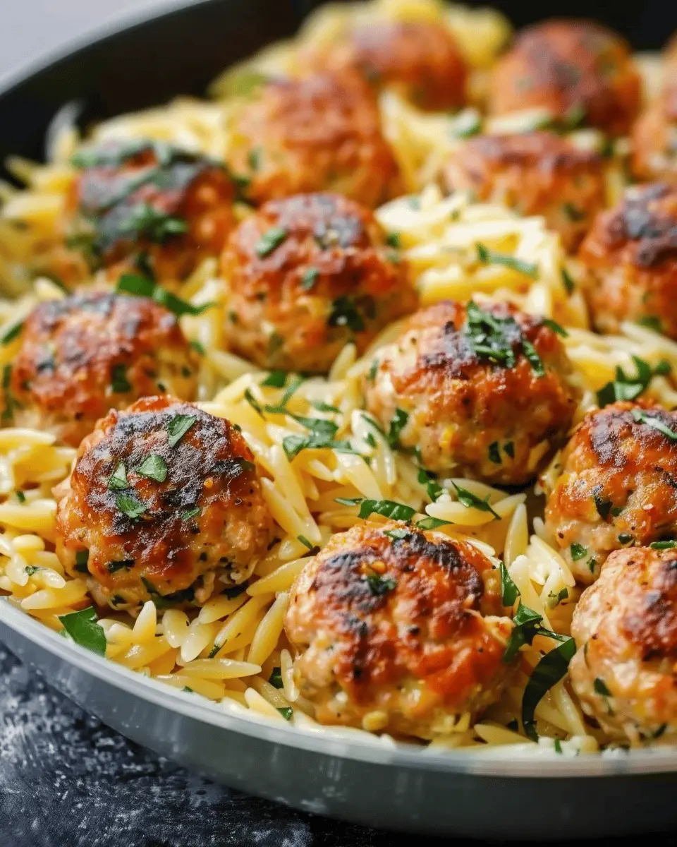 Lemon Chicken Ricotta Meatballs: Easy Garlic Orzo Delight