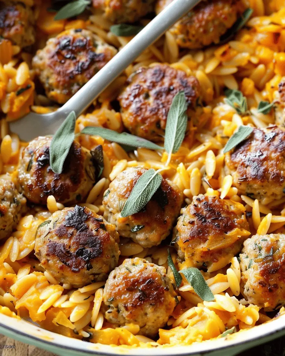 Sage Turkey Meatballs with Pumpkin Orzo