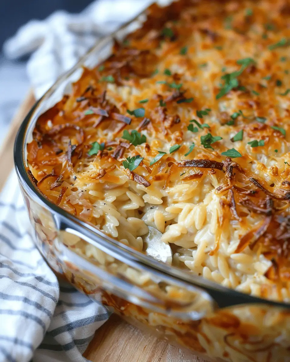 French Onion Orzo Bake