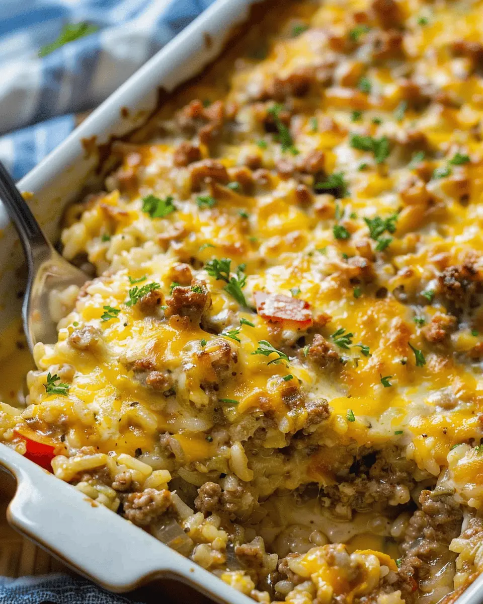 Cheesy Ground Beef and Rice Casserole