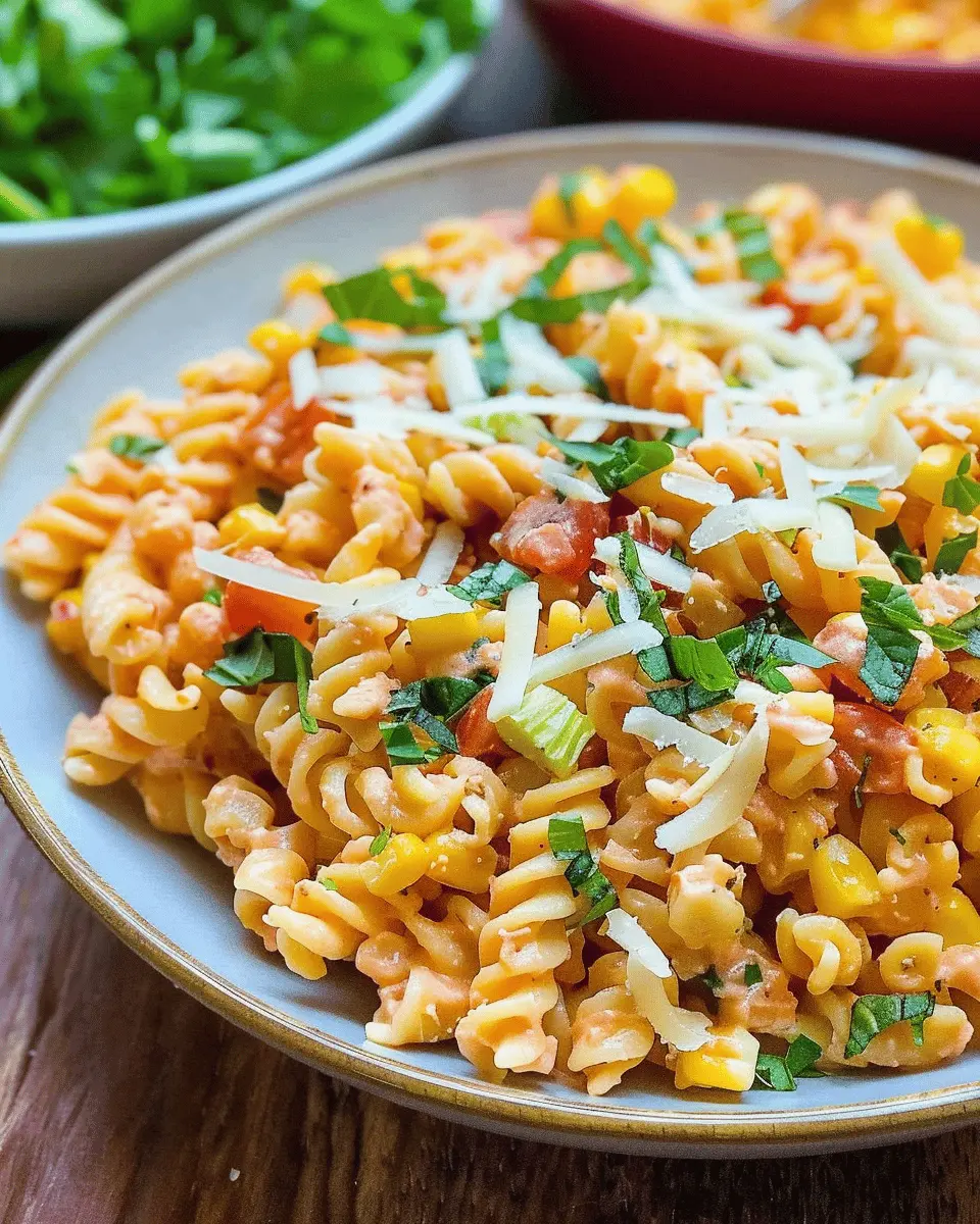 Creamy Street Corn Pasta Salad with Turkey Bacon and Chicken Ham