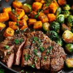 Garlic Butter Steak with Brussels Sprouts and Butternut Squash