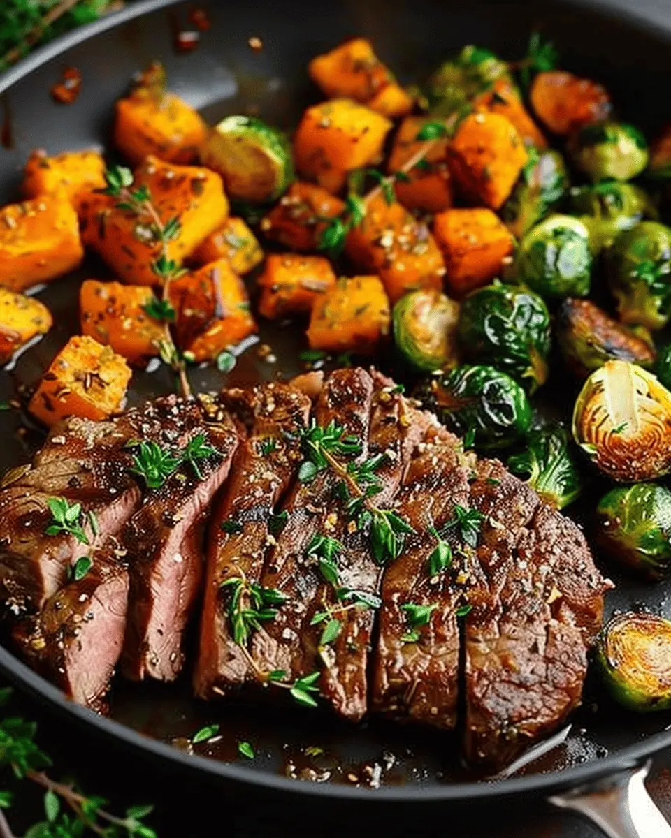 Garlic Butter Steak: Juicy Recipe with Brussels Sprouts & Squash