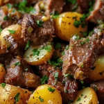 Slow Cooker Garlic Butter Beef Bites & Potatoes