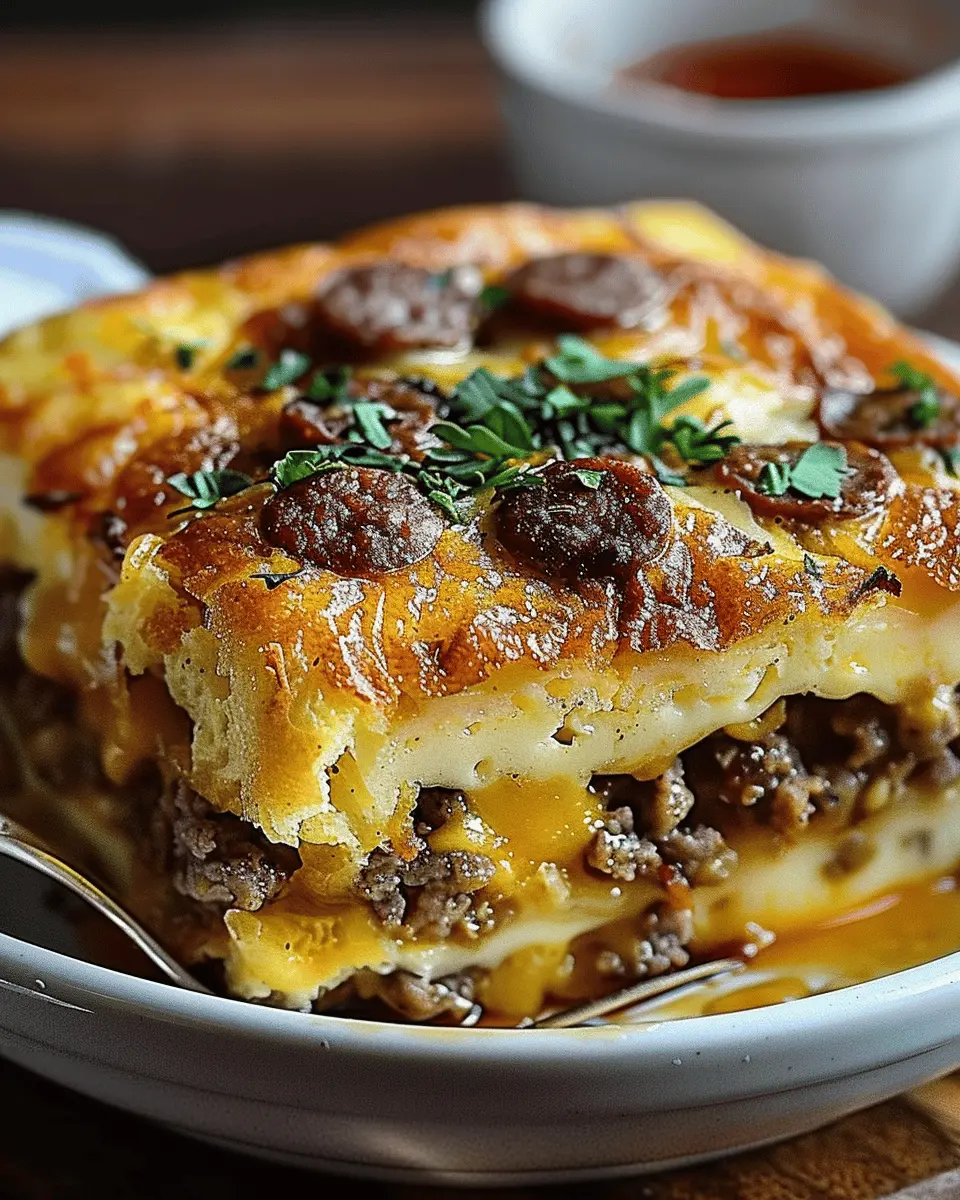 Irresistible Pancake Sausage Breakfast Bake Recipe with Turkey Bacon