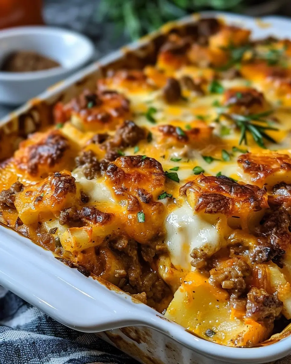 A comforting, nostalgia-filled casserole with turkey bacon and chicken ham