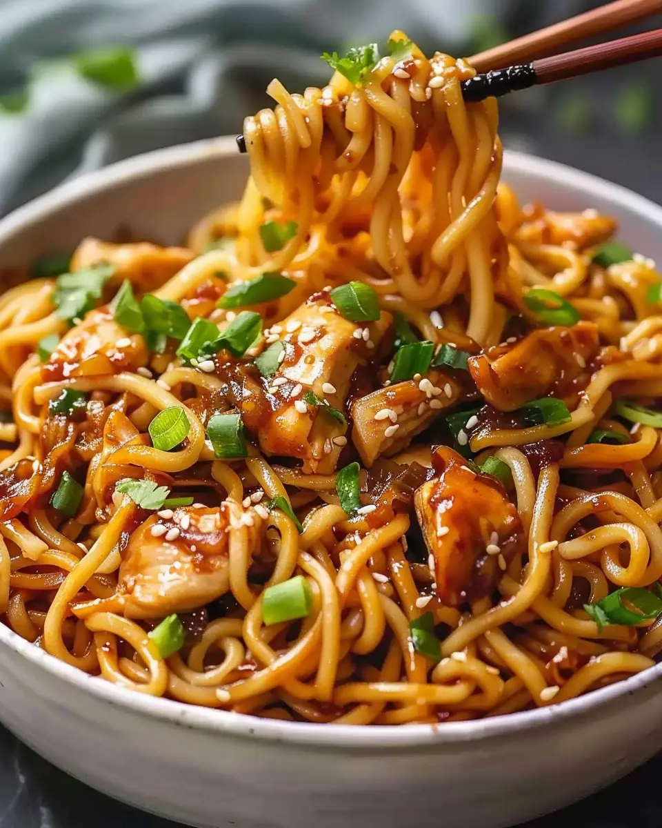 Sticky Garlic Chicken Noodles: Easy Recipe with Turkey Bacon Twist