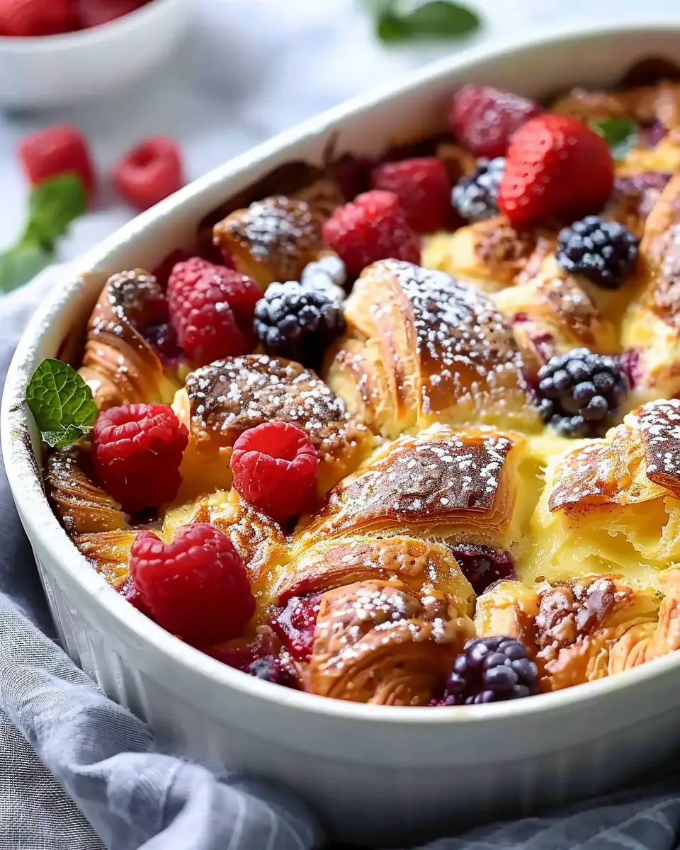 Simple Sweet Croissant Breakfast Casserole with Turkey Bacon Delight