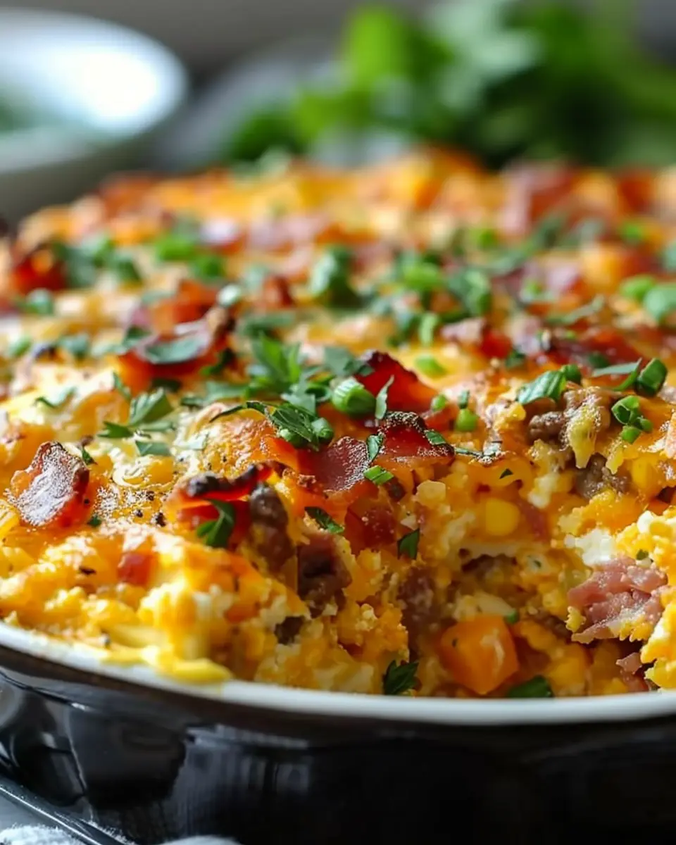 Ultimate Overnight Breakfast Casserole with Turkey Bacon and Chicken Ham