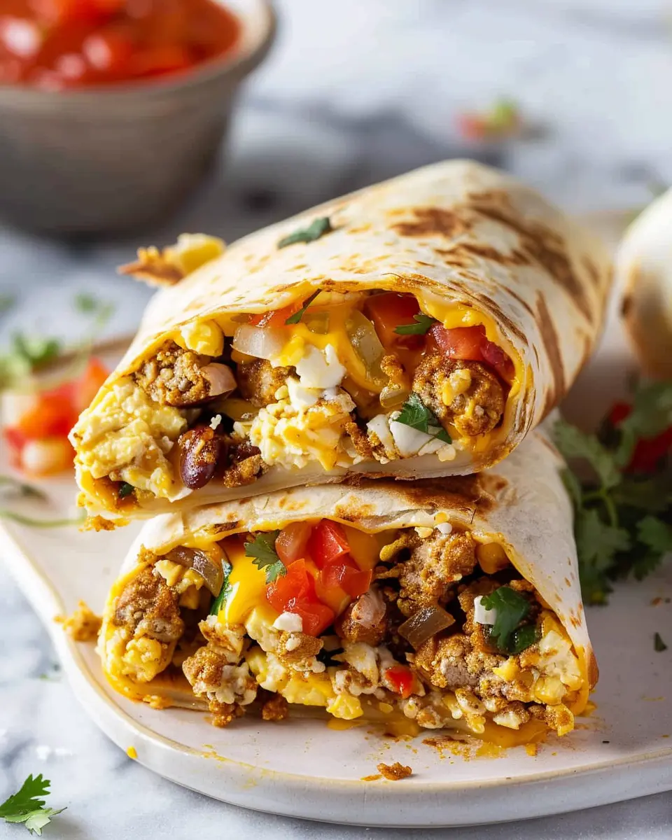 High-Protein Breakfast Burritos with Turkey Bacon and Chicken Ham