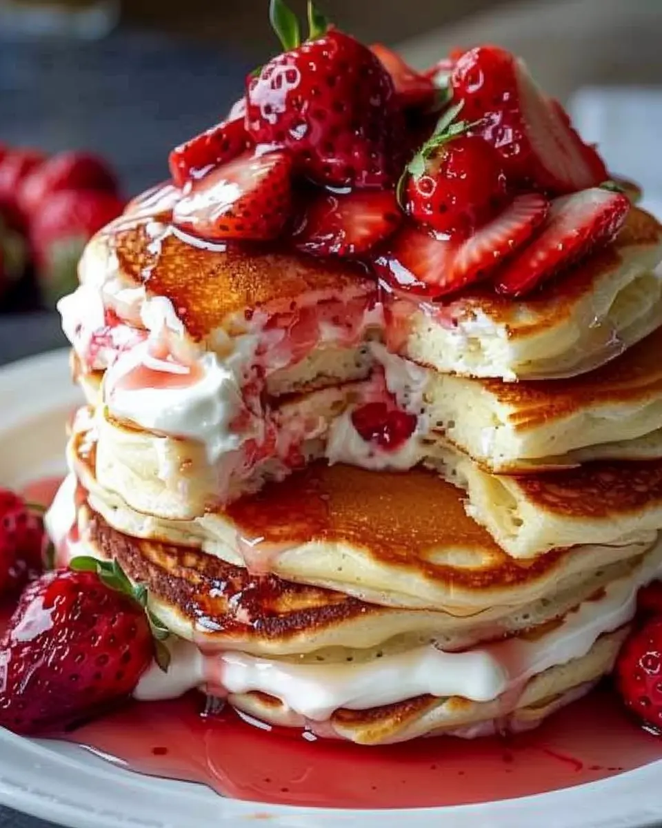 Strawberry Cheesecake Pancakes That Taste Like Dessert for Breakfast