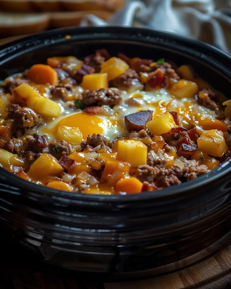 Mountain Man Breakfast Crockpot: Hearty Turkey Bacon & Beef Delight