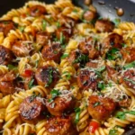 Sticky Honey Garlic Sausage Pasta Skillet