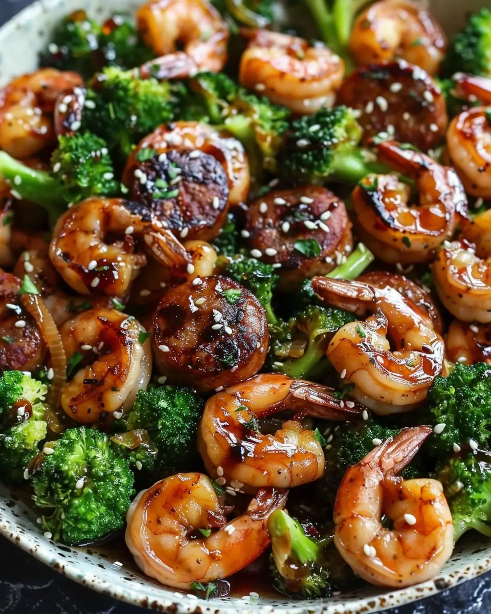Easy Honey Garlic Shrimp and Sausage Broccoli Skillet Delight