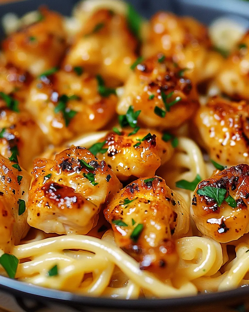 Garlic Butter Chicken Bites with Savory Creamy Parmesan Pasta