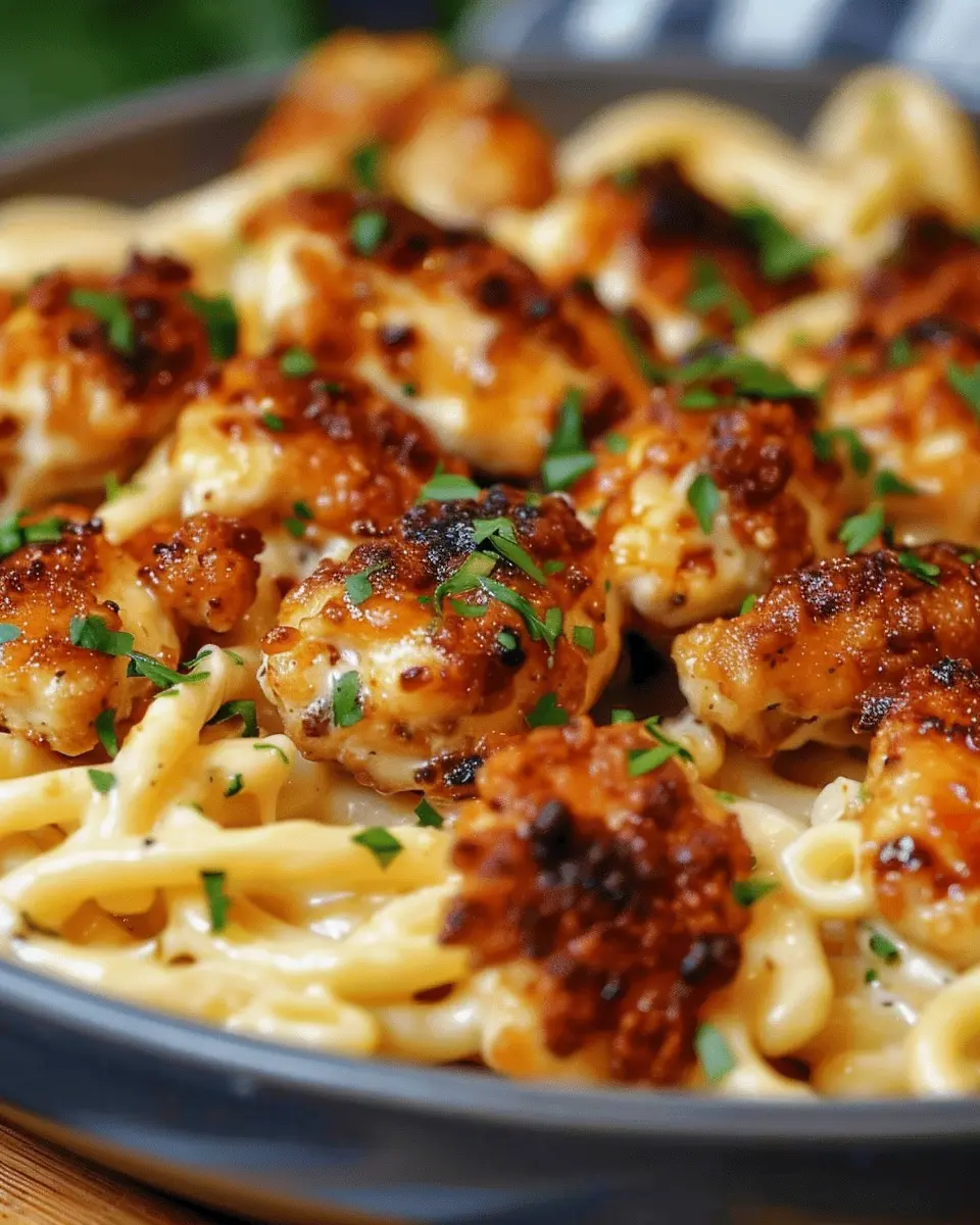 Garlic Butter Chicken Bites with Savory Creamy Parmesan Pasta Delight