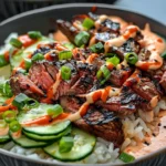 Korean BBQ Steak Rice Bowls with Spicy Cream Sauce