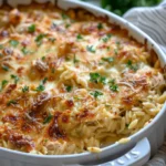 French Onion Chicken Orzo Casserole