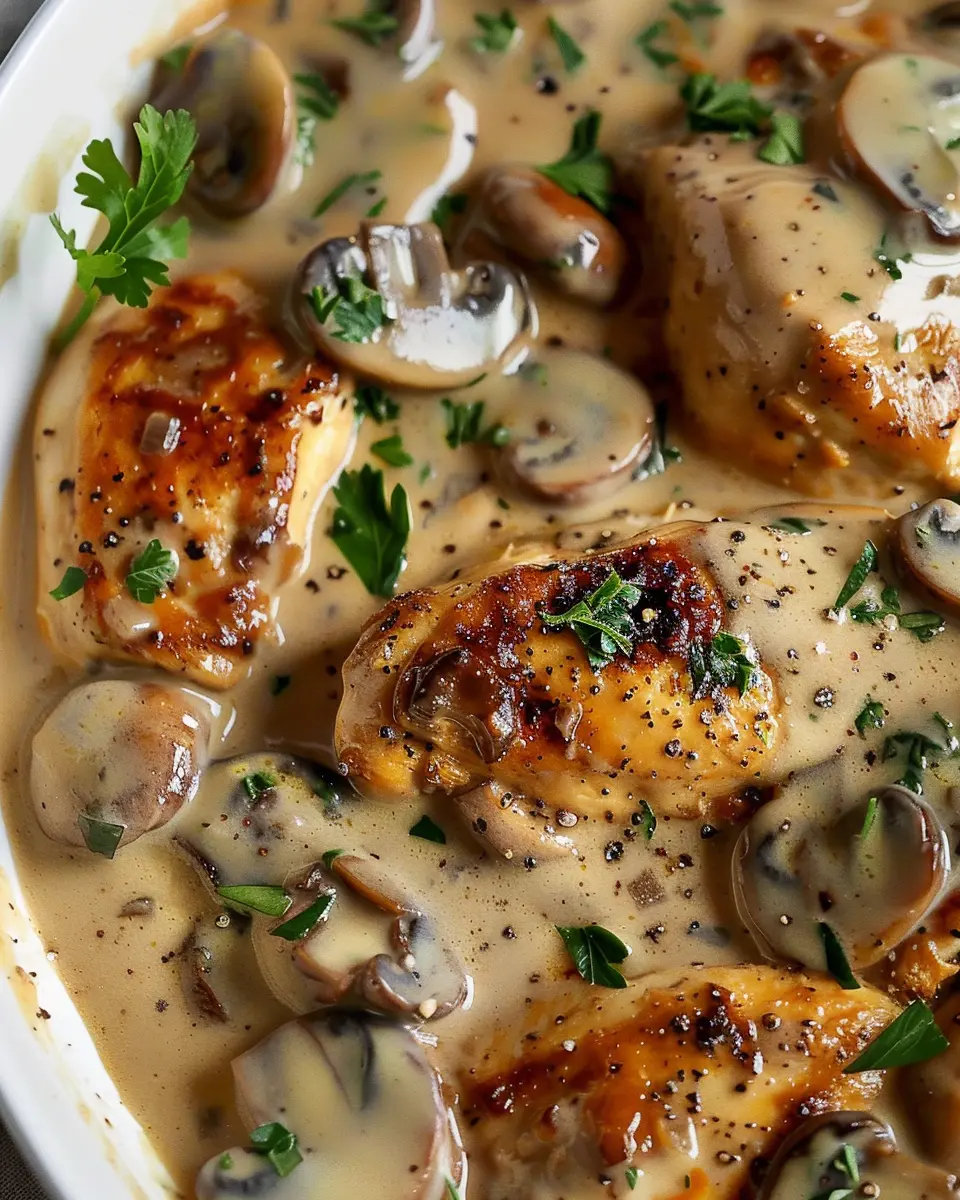 Creamy Mushroom Chicken: Indulgent Recipe with Turkey Bacon