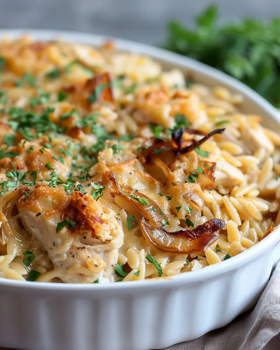 French Onion Chicken Orzo Casserole: Easy Comfort Food Delight